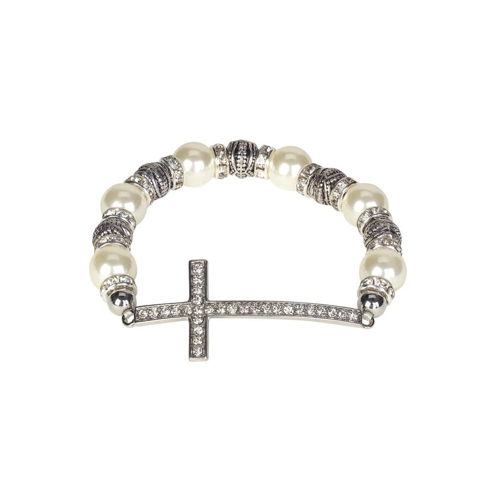 Sideways CZ Curved Cross Bracelets
